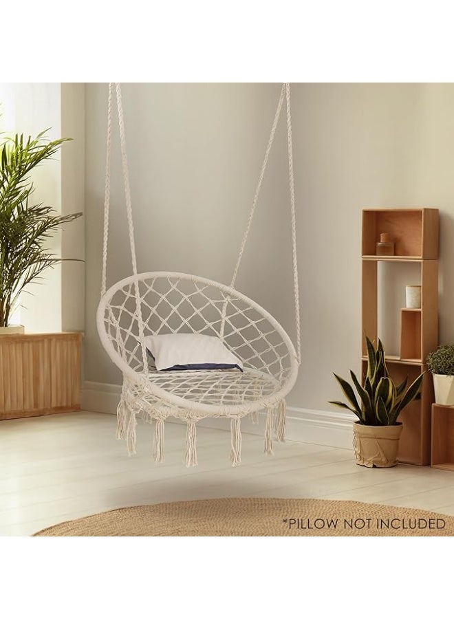 Antikiano Macrame Hanging Chair Swing Chair with Tassels, Bohemian Style Cotton Rope Mesh Hammock Chair for Indoor & Outdoor Perfect Decor and Relaxation Choice for Home, Garden, Patio, Yard - Image 5